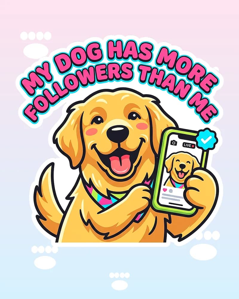 Funny golden retriever selfie graphic tee for dog lovers, designed and printed in Canada