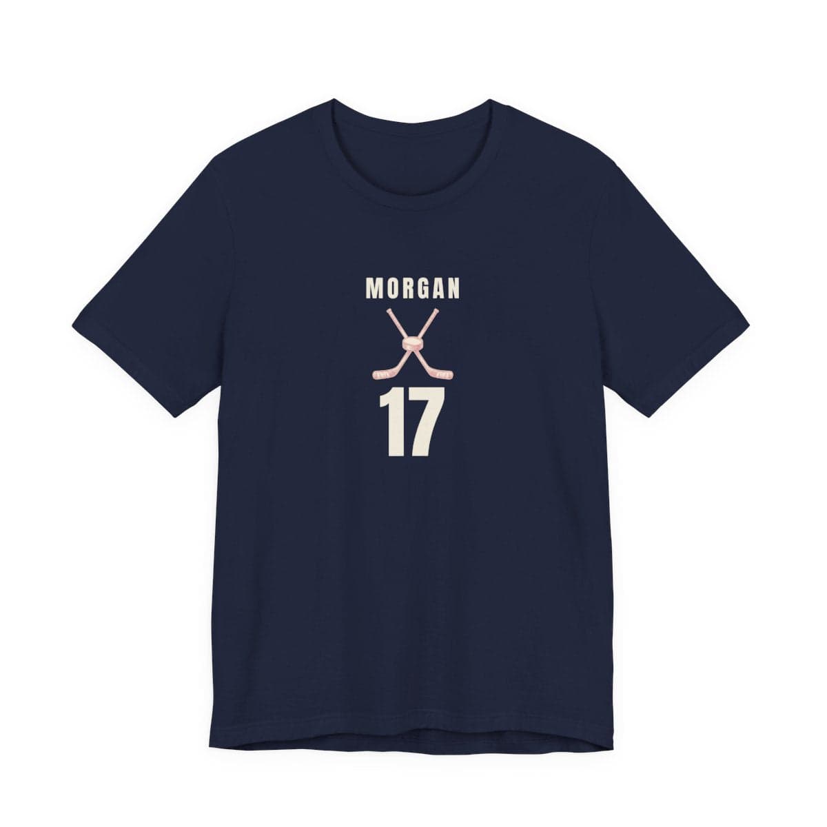 Custom hockey tee with a personalized name and jersey number