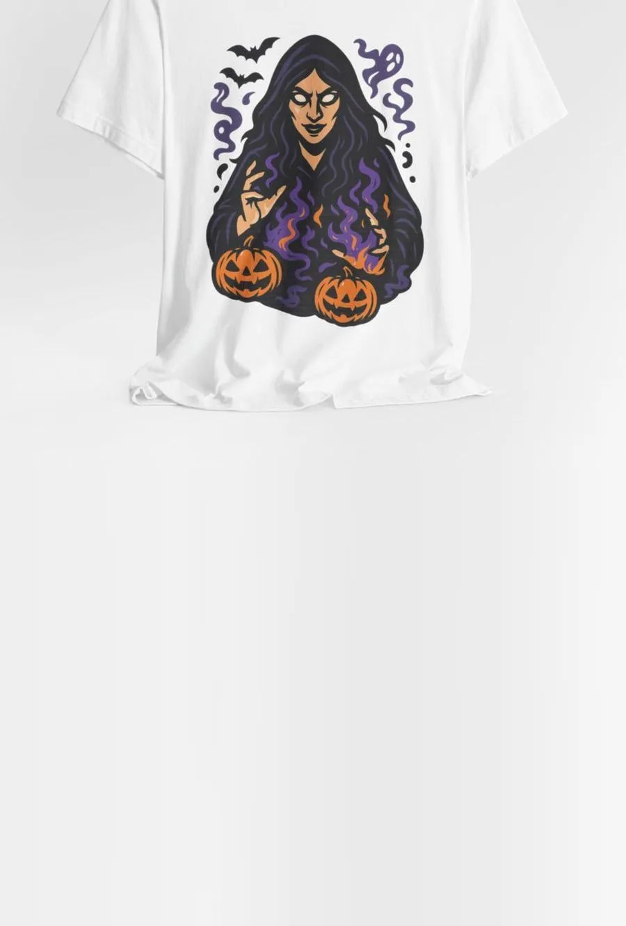 Halloween witch and pumpkin graphic tee in white